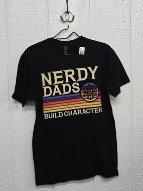 New Nerdy Dads Build Character Black Graphic Tee